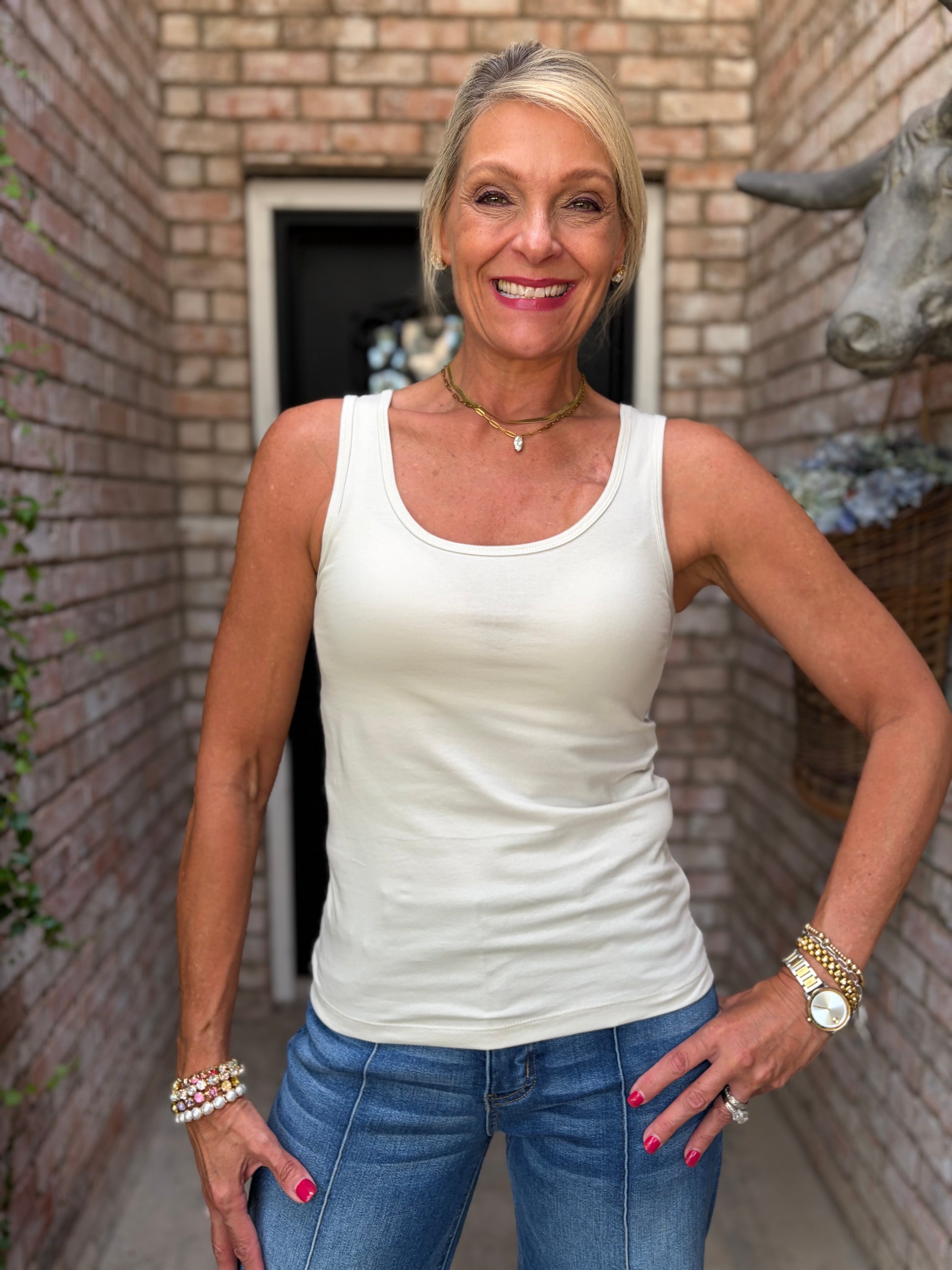 sand beige scoop neck cotton tank top 