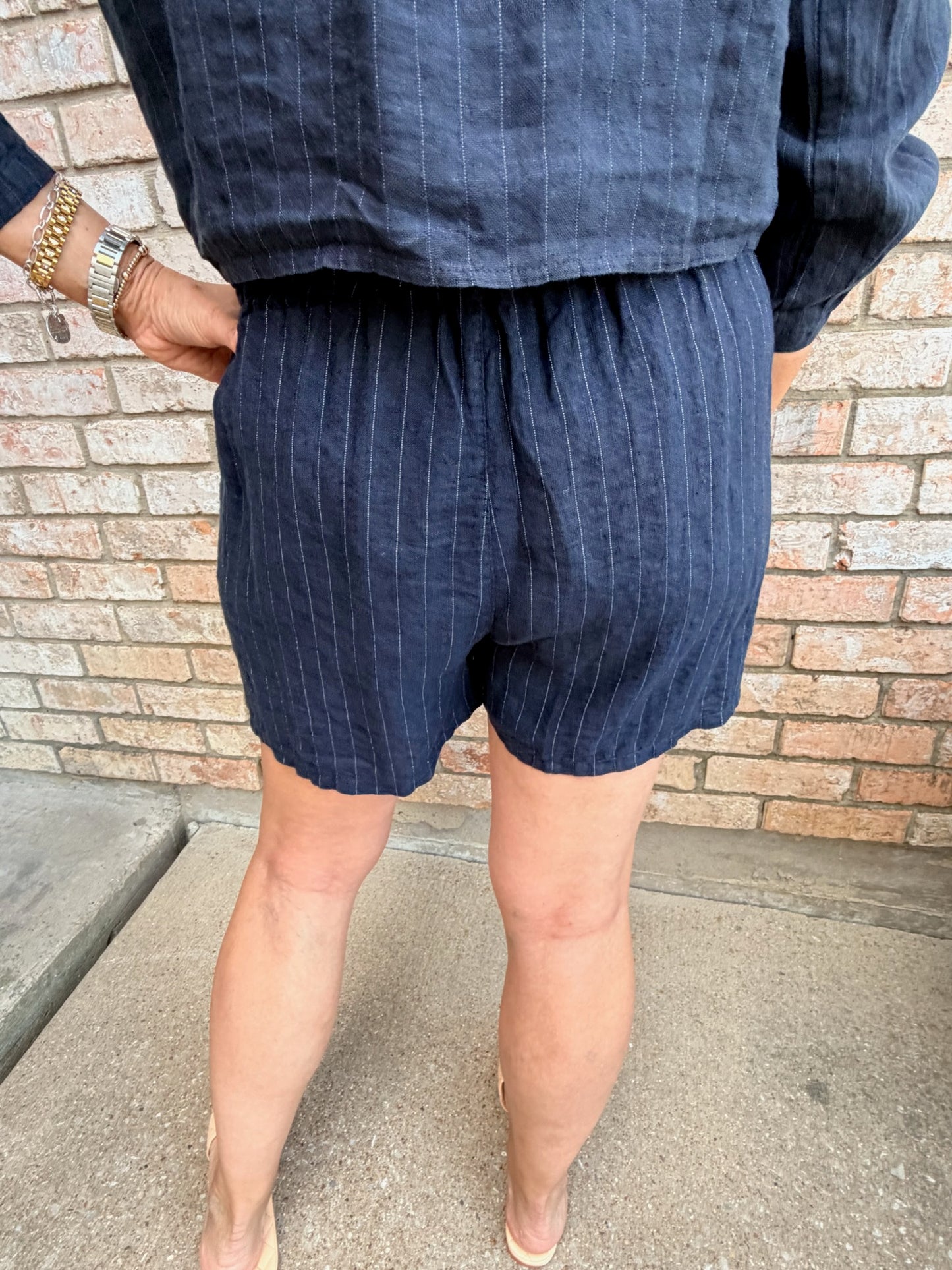 Navy Stripe Linen Short