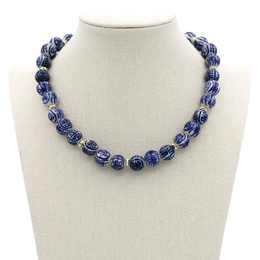 Blue and White Chinoiserie Necklace