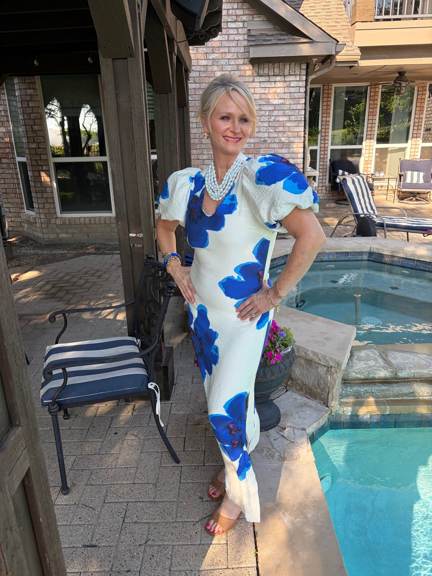 Santorini Skies- Blue Floral Maxi Dress
