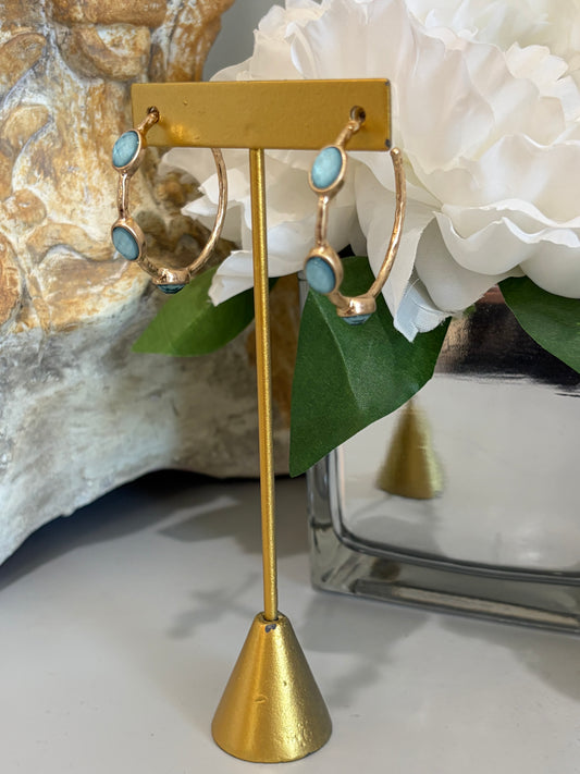 Hammered Gold Aqua Oval Earring