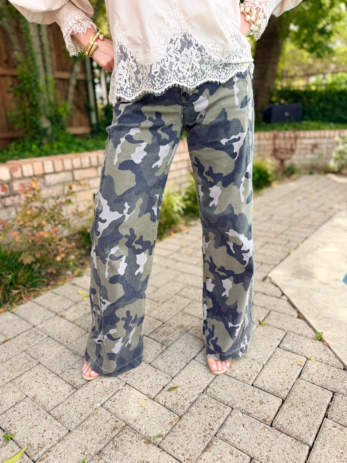 Calista Elevated Wide Leg Camo Print Denim