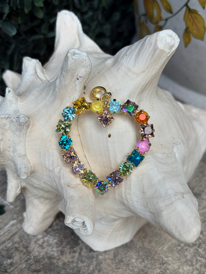 heart shaped crystal rhinestone pendant charm in soft pastel colors