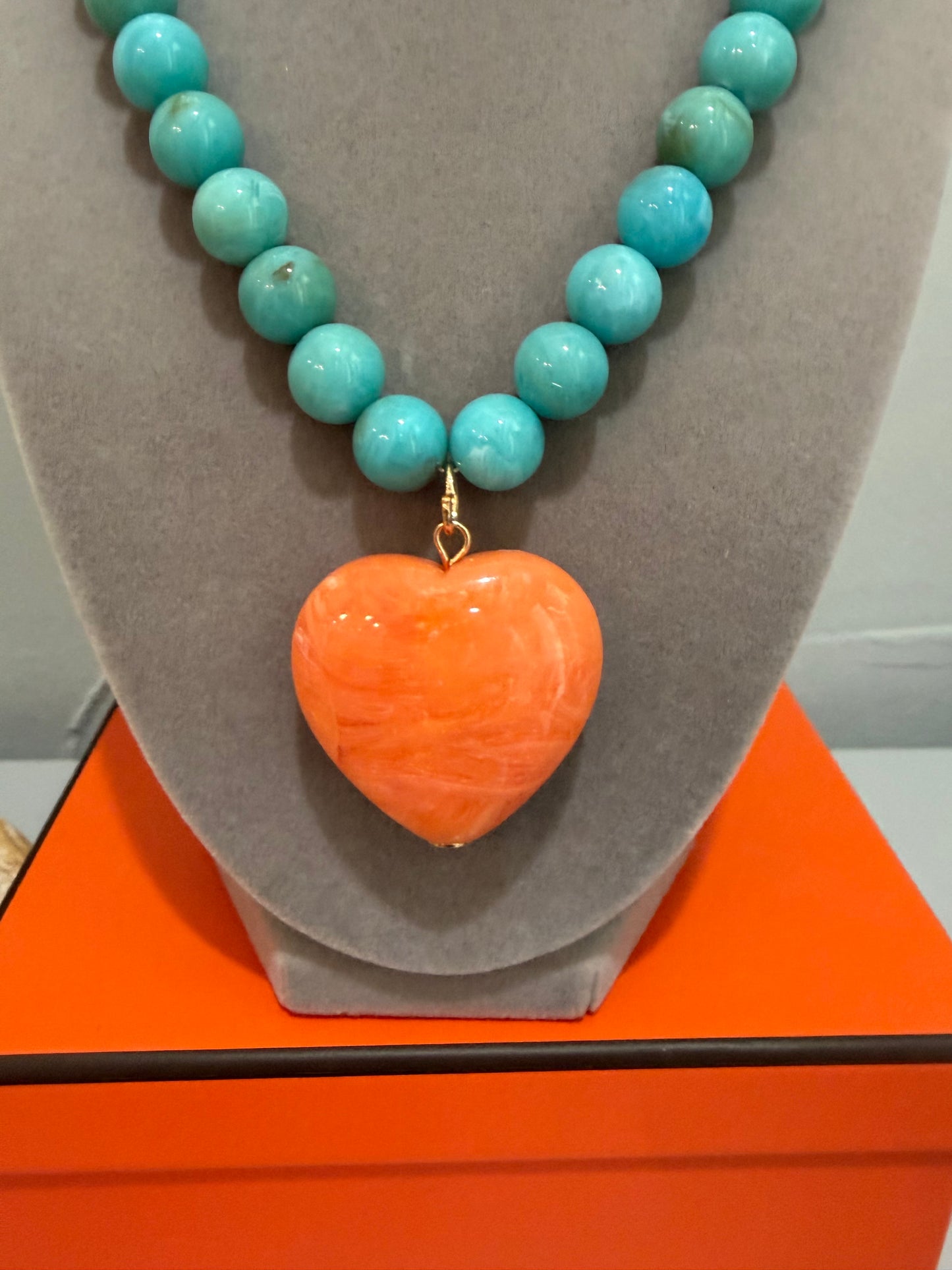 Turquoise Beaded Heart Necklace
