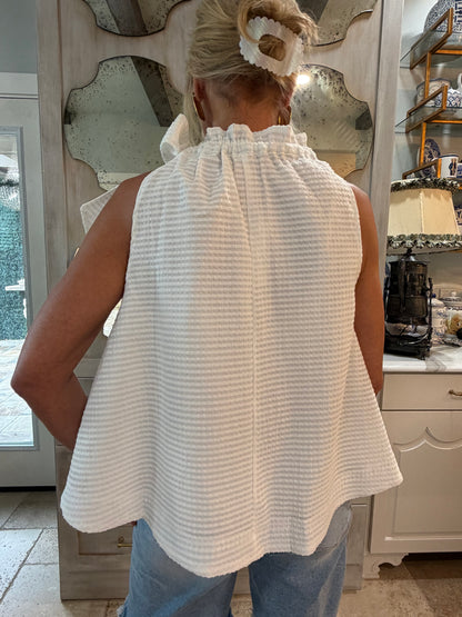 Whimsy White Ruffle Neck Top
