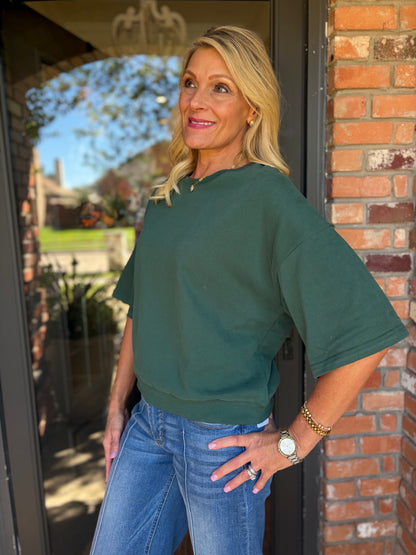 Going Casual Top- Dark Green