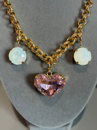 Elle Pink Crystal Heart Charm