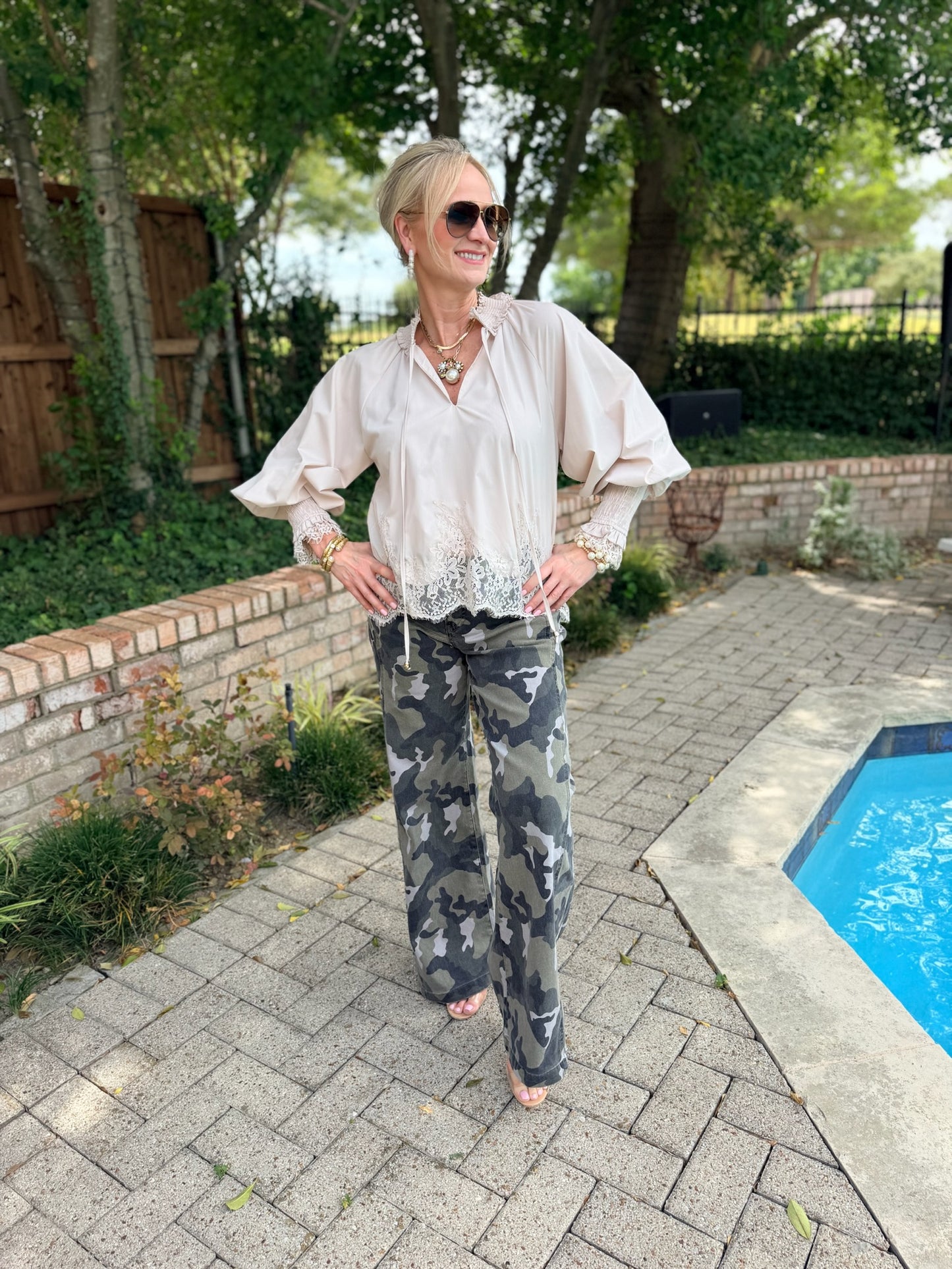 Calista Elevated Wide Leg Camo Print Denim