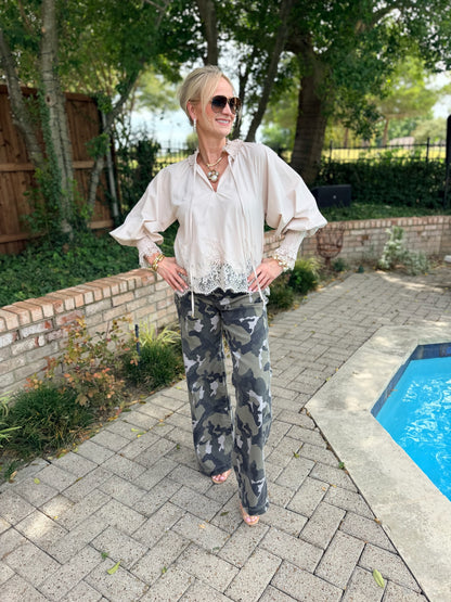 Calista Elevated Wide Leg Camo Print Denim