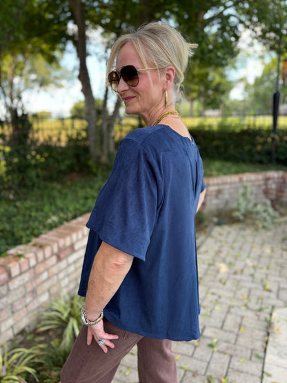 Sophisticated Navy Suede Top