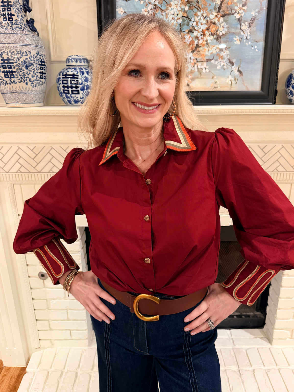 Burgundy Stitch Blouse