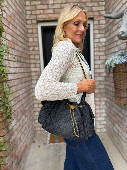 The Black Denim Chain Shoulder Bag