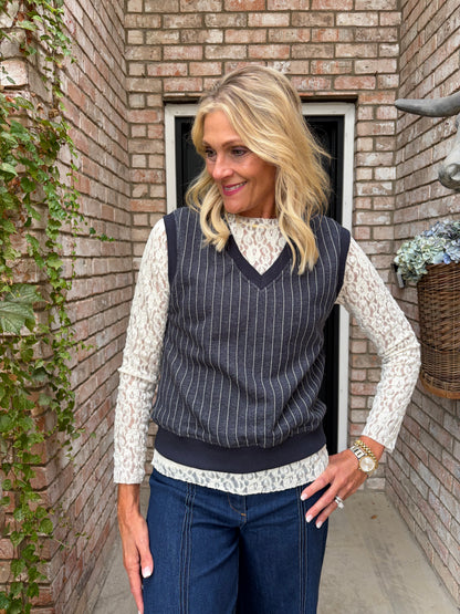 Vivian Navy Striped Vest