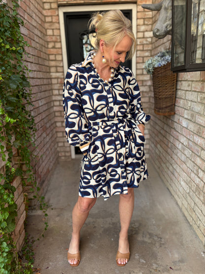 Sophia Navy Swirl Dress