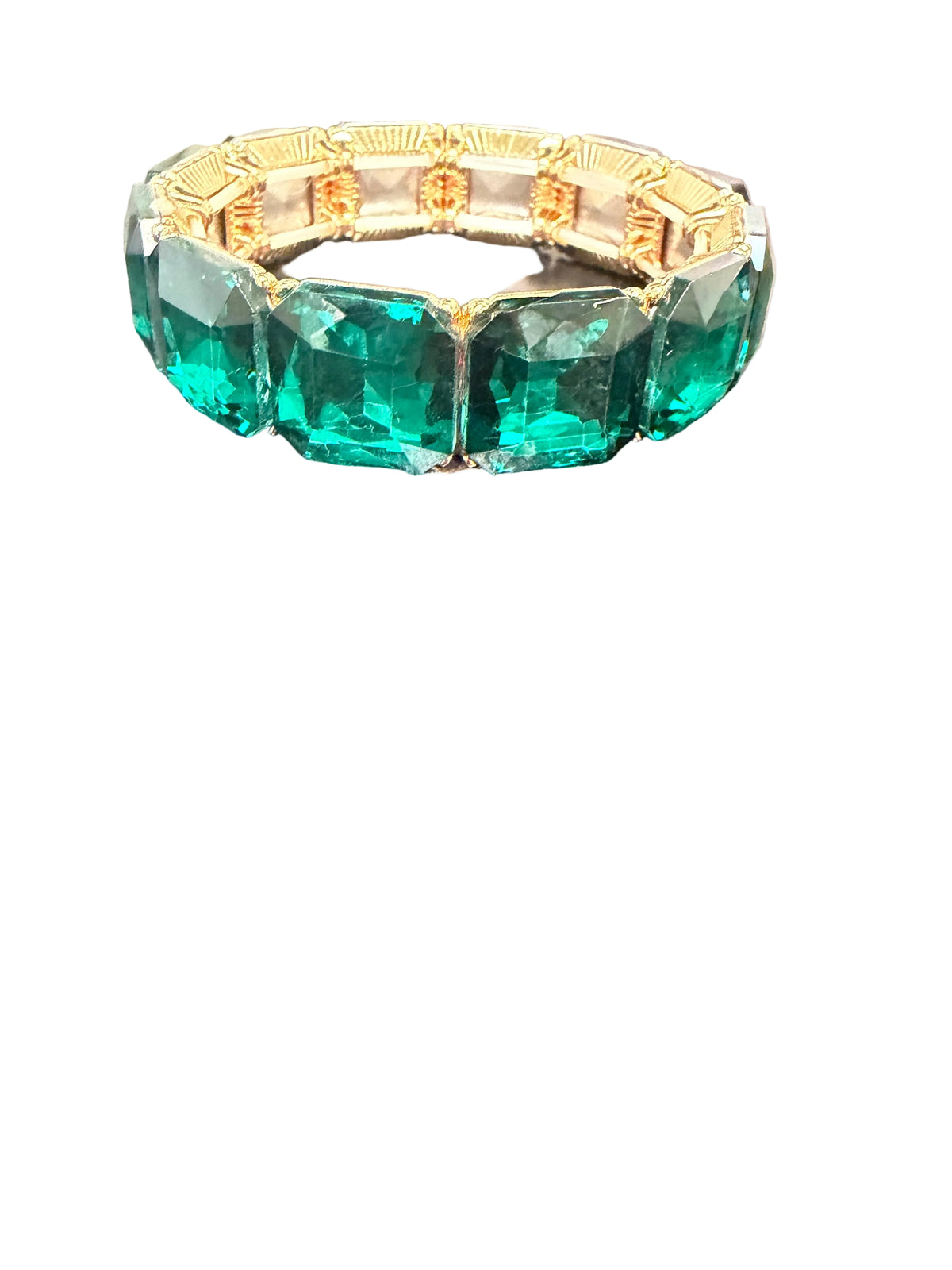 faceted green stone stretch bracelet