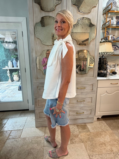 Whimsy White Ruffle Neck Top