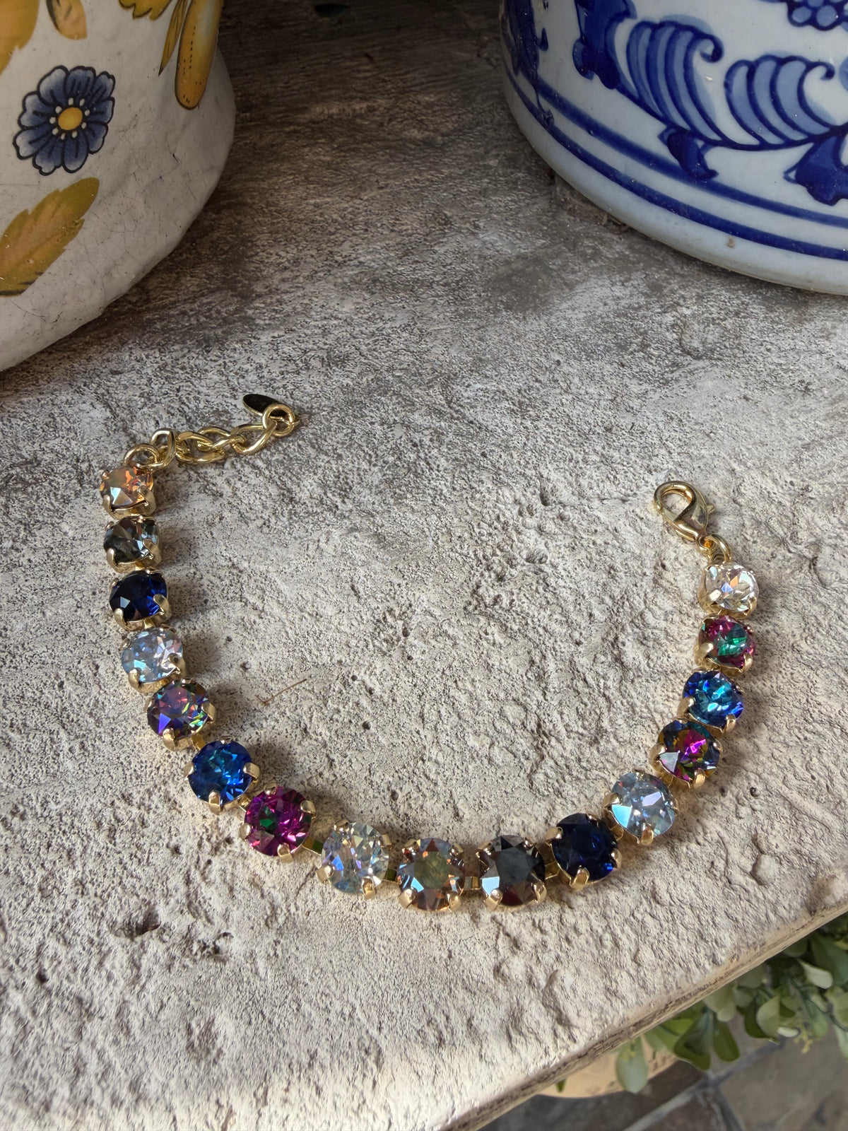 Multicolored  rich blue and jewel tone crystal stone bracelet 