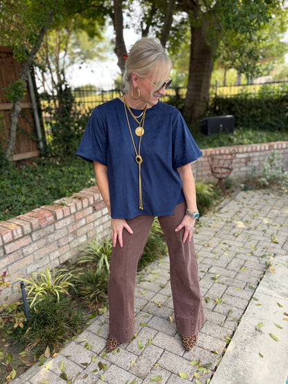 Sophisticated Navy Suede Top