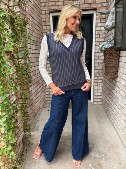 Vivian Navy Striped Vest