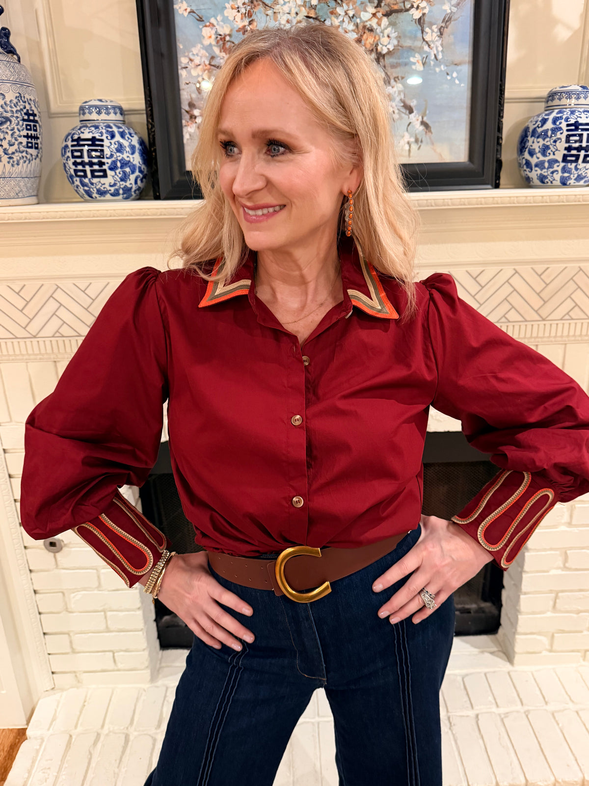 Burgundy Stitch Blouse