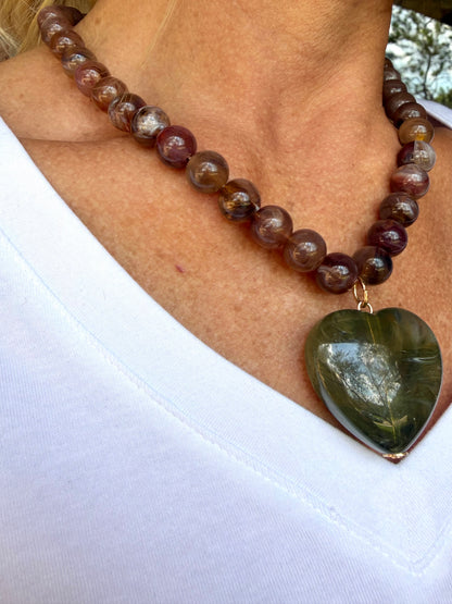 Brown Beaded Heart Stone Necklace