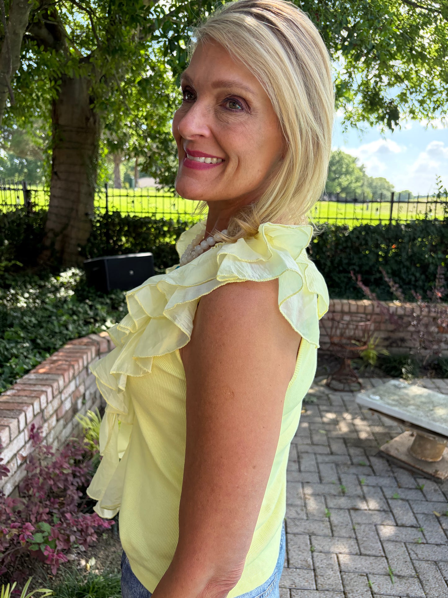 Italian Summer Ruffle Tank- Yellow