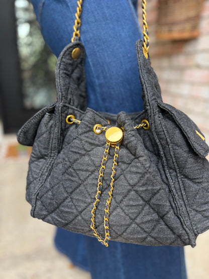 The Black Denim Chain Shoulder Bag