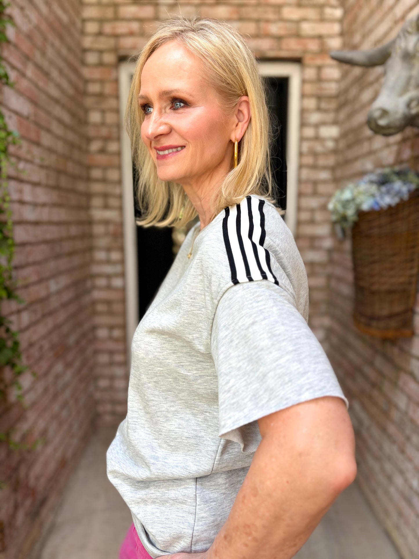 Valerie Varsity Stripe Gray Tee