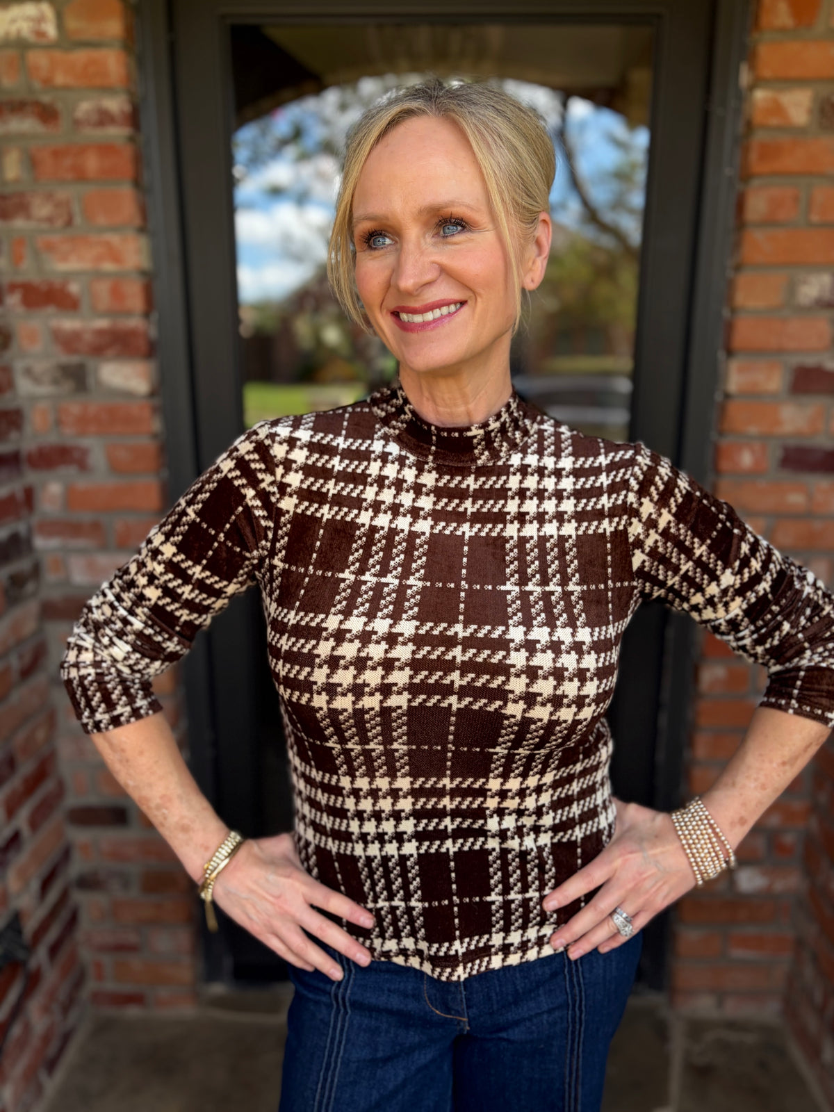 Haley Herringbone Mock Neck