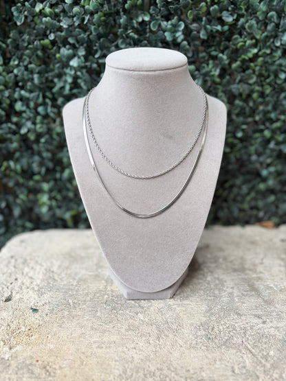 Silver Layering Herringbone & Rope Necklace