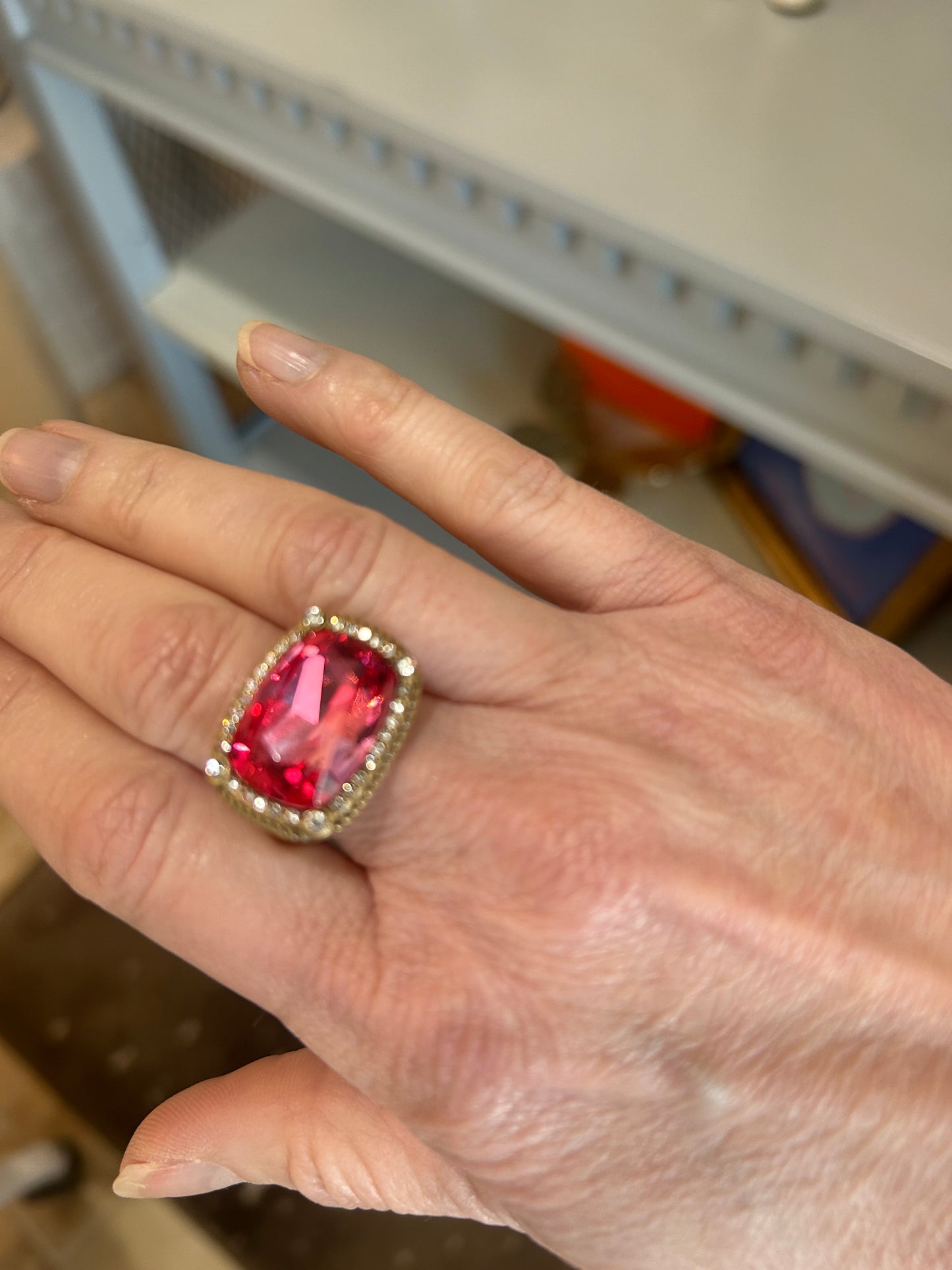 Crystal Cocktail Ring- Fushia