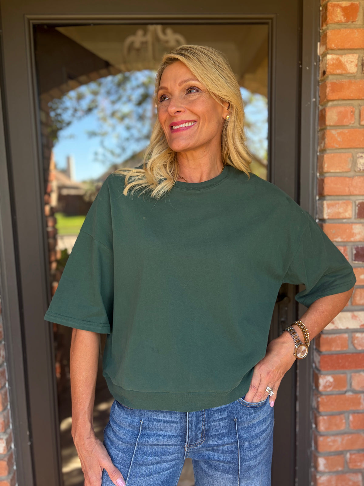 Going Casual Top- Dark Green