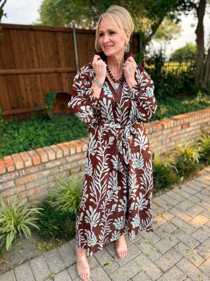 Mocha and Blue Floral Dress