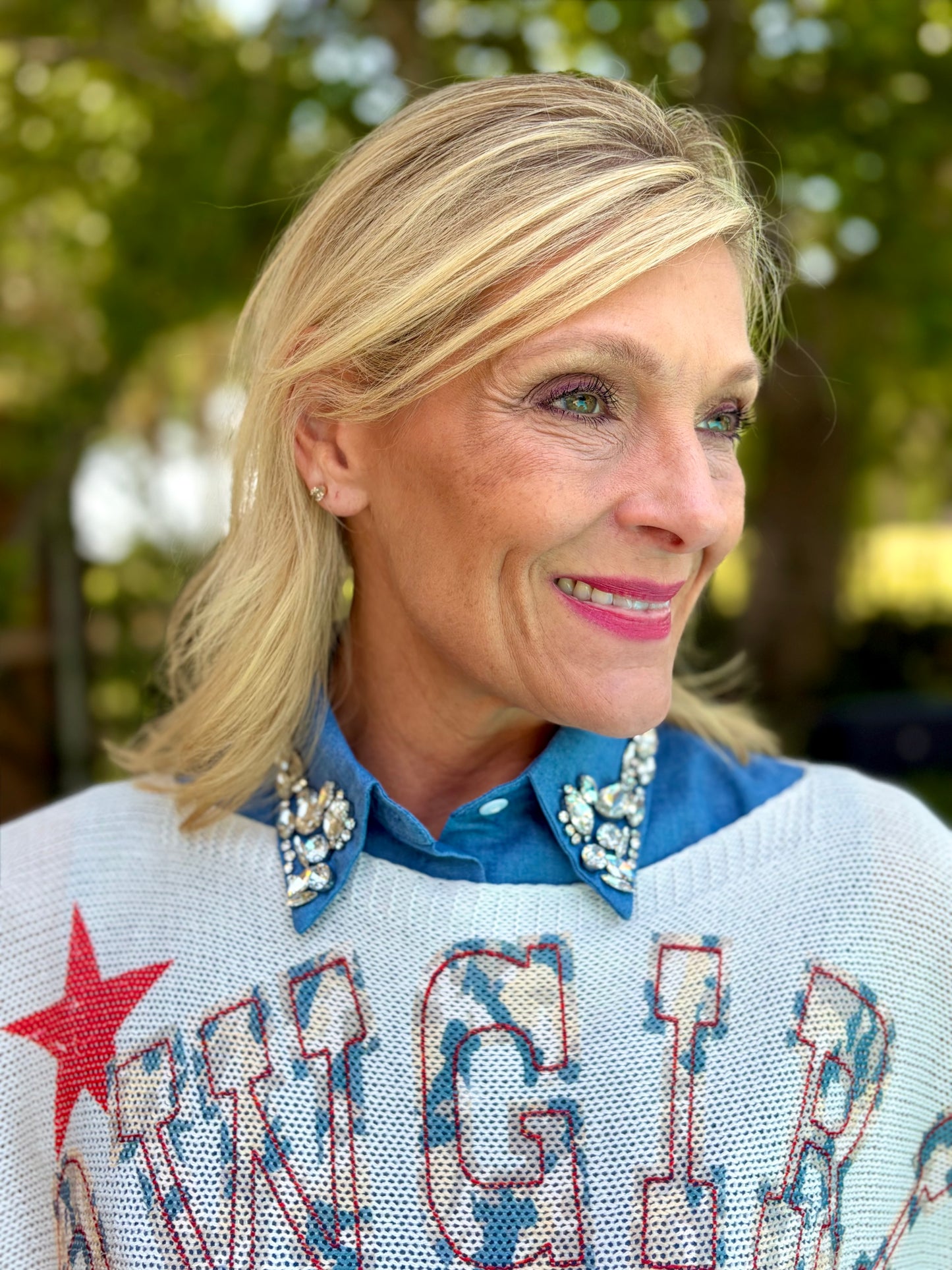 Denim & Diamonds Faux Collar