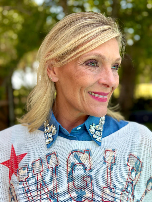 Denim & Diamonds Faux Collar