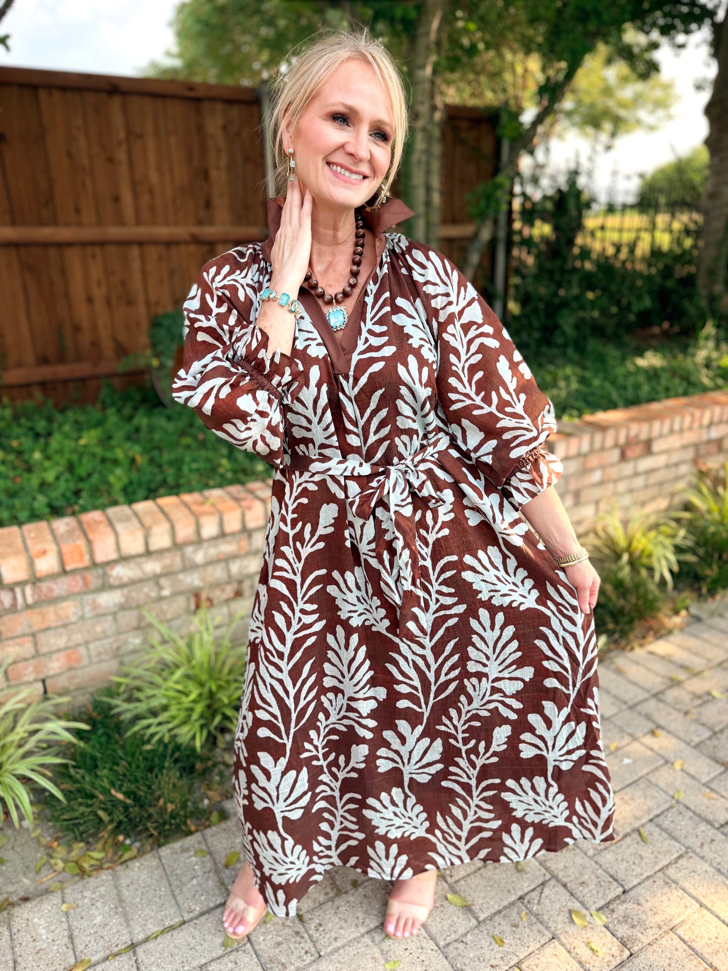 Mocha and Blue Floral Dress