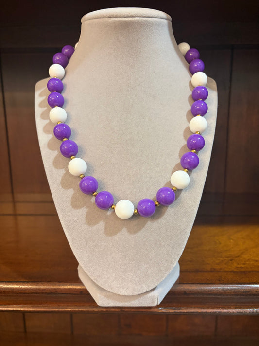 Purple and White Bead Necklace