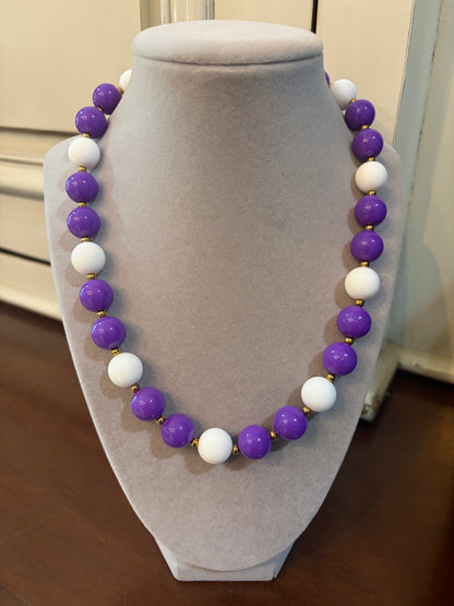 Purple and White Bead Necklace
