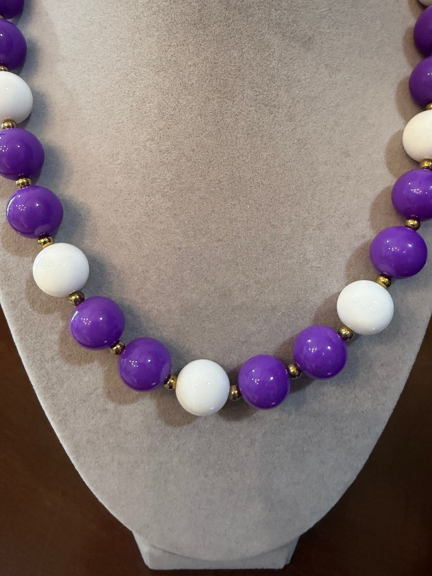Purple and White Bead Necklace