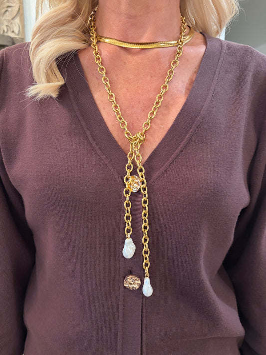 Gold & Pearl Lariat