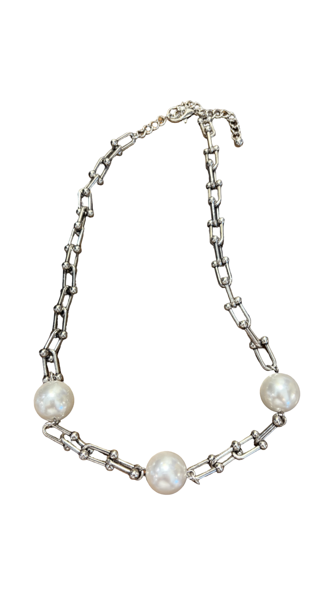 Soft Link Pearl Necklace-Silver