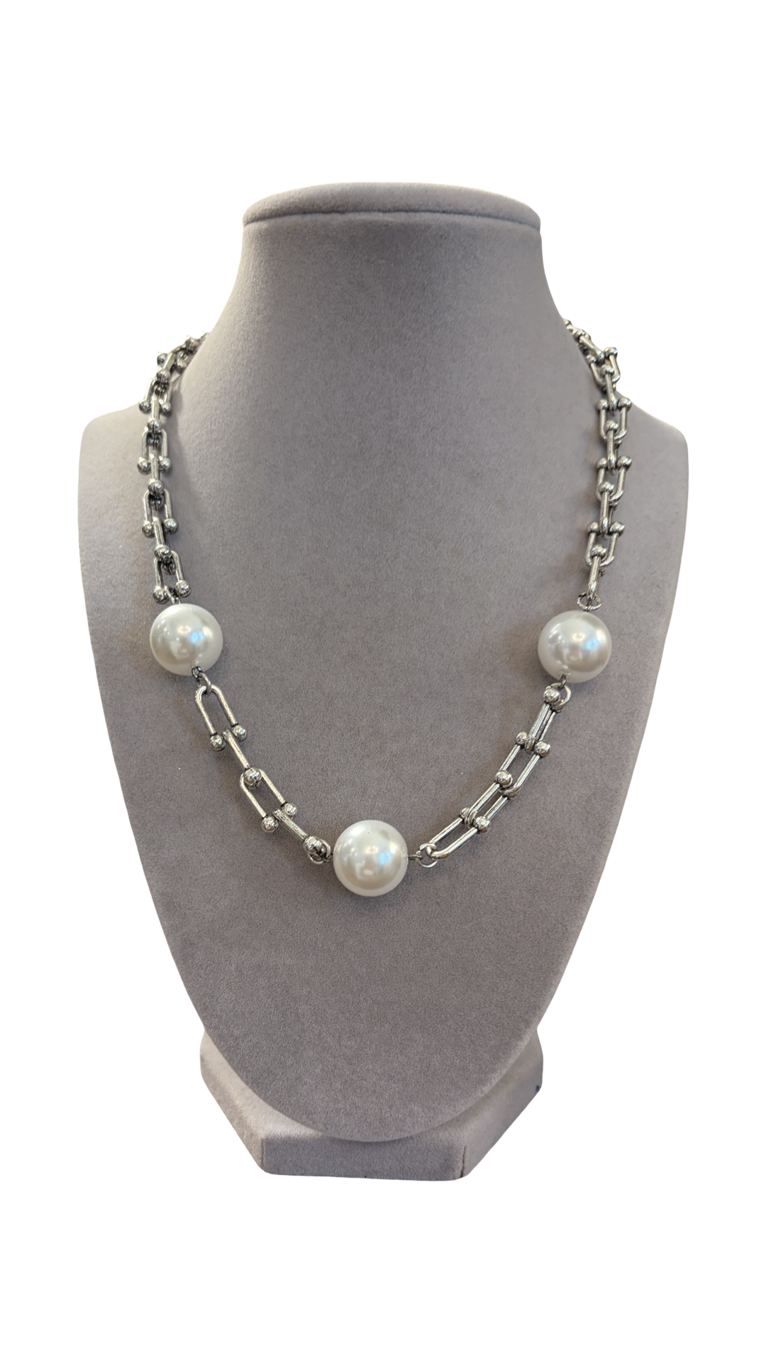 Soft Link Pearl Necklace-Silver