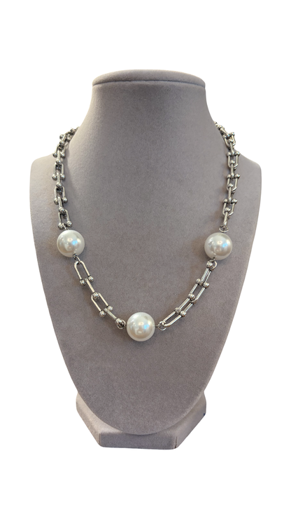 Soft Link Pearl Necklace-Silver