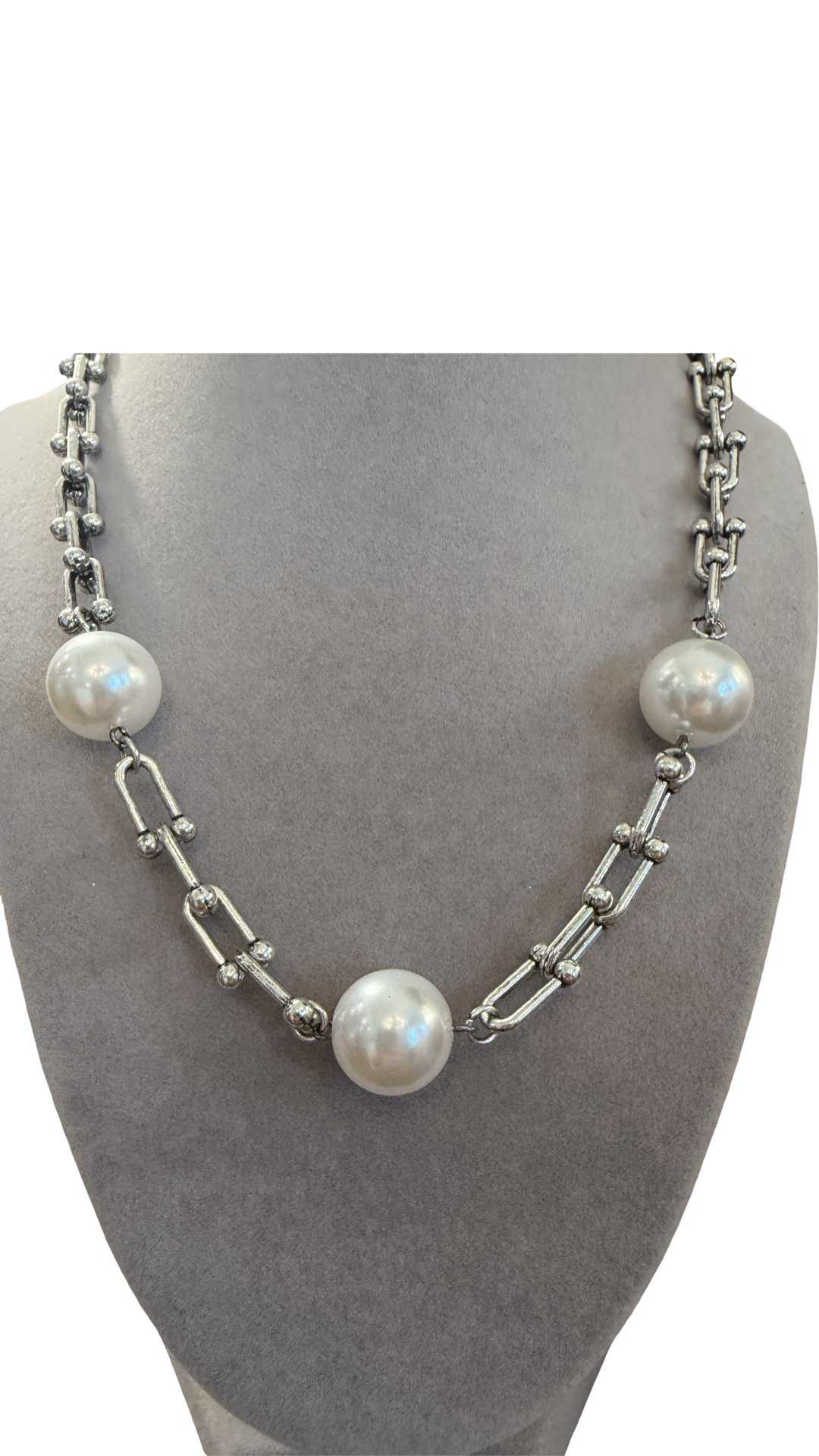 Soft Link Pearl Necklace-Silver