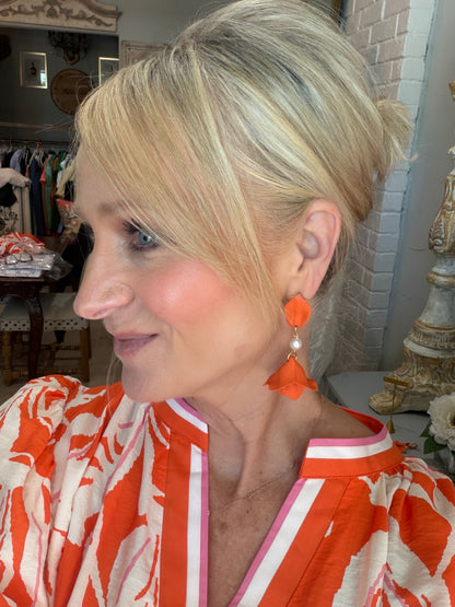 Flower Pearl Earring- Orange