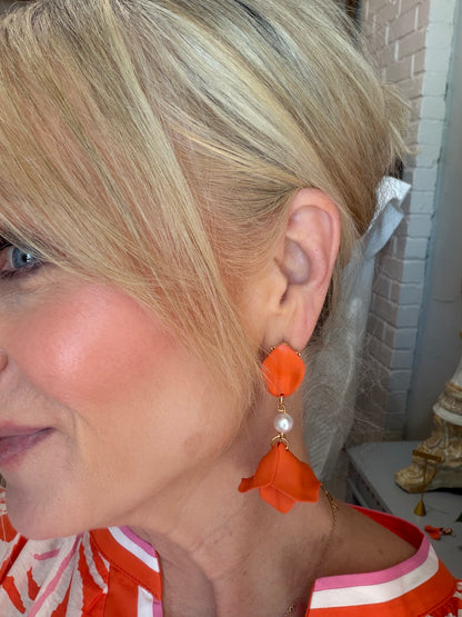 Flower Pearl Earring- Orange