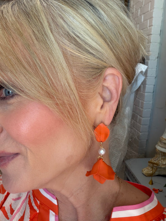 Flower Pearl Earring- Orange