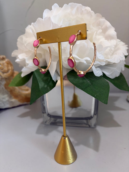 Hammered Gold Pink Oval Earring