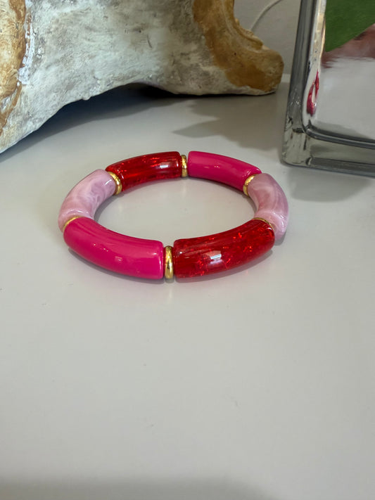 Acrylic Bamboo Stretch Bracelet-Pinks