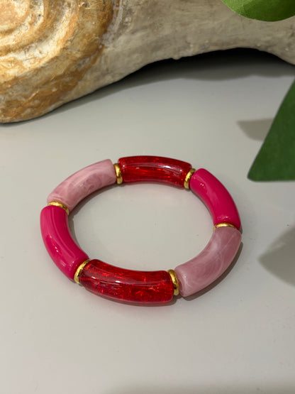Acrylic Bamboo Stretch Bracelet-Pinks